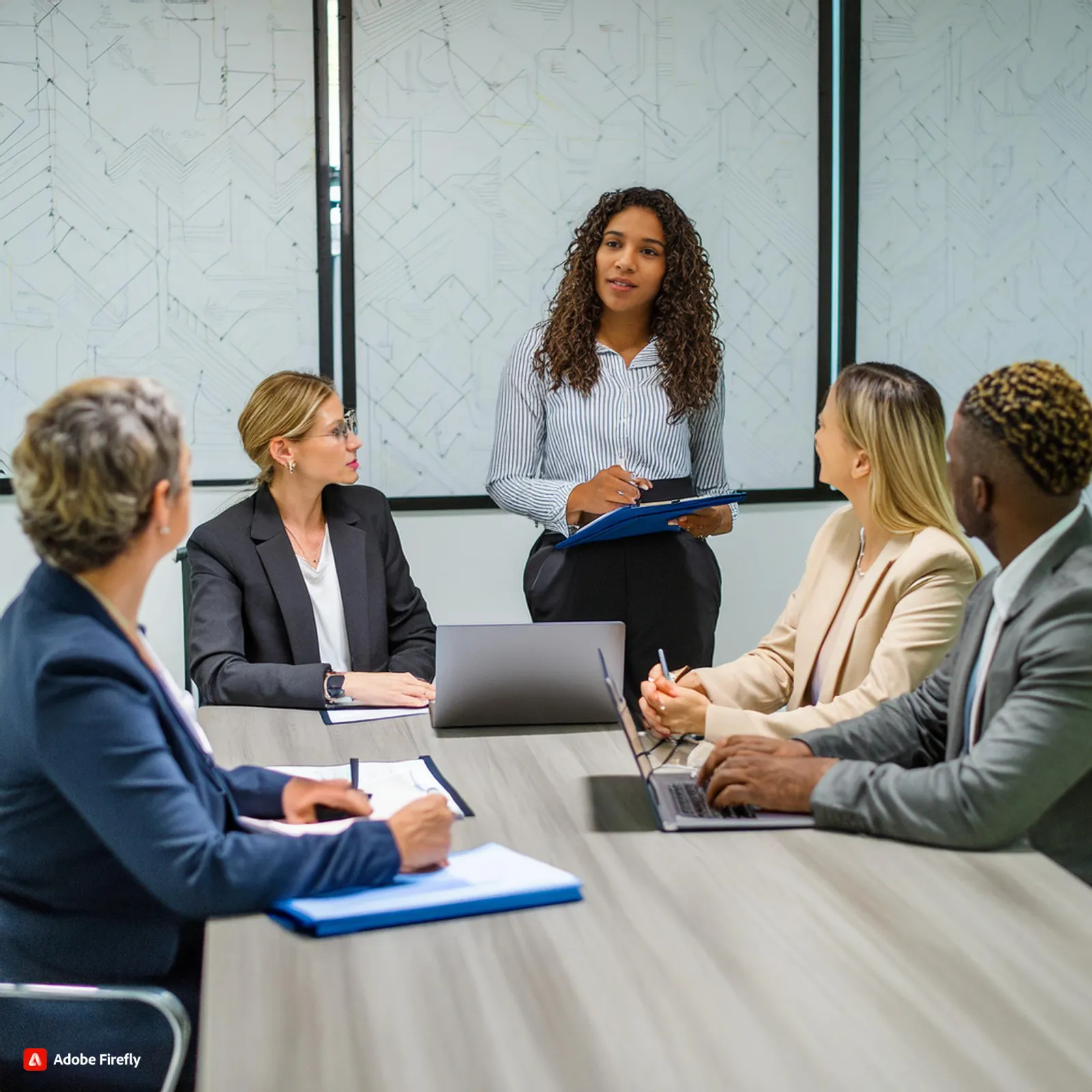 A group of diverse business professionals discussing NCAGE compliance and regulations in a conference room.