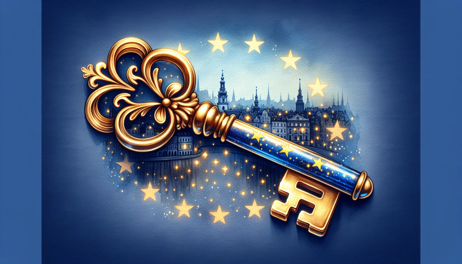 Illustration of a key with the European Union flag design